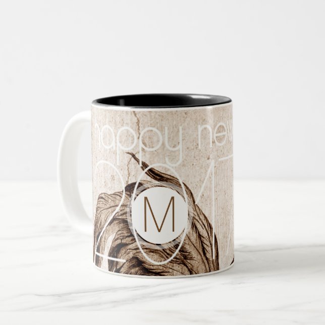 Année vintage du coq 2017 Monogram Mug (Devant gauche)
