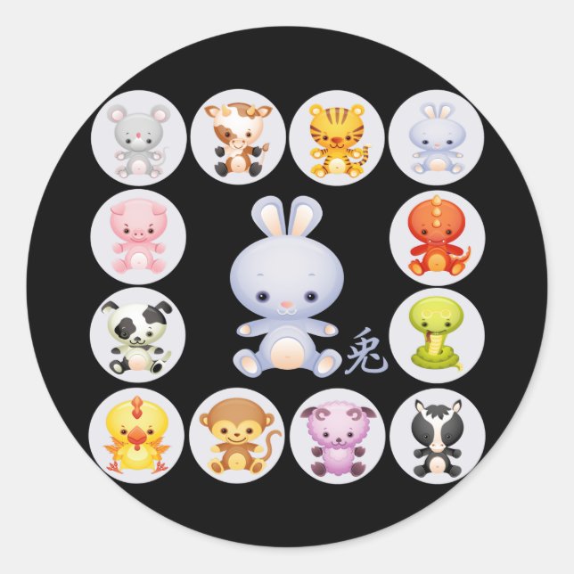 Année Zodiaque chinoise des Stickers Rabbit (Devant)