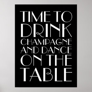 Années 1920 Boire Champagne Poster noir