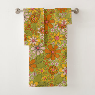 Années 1960, 1970 Vert & Orange Retro Floral