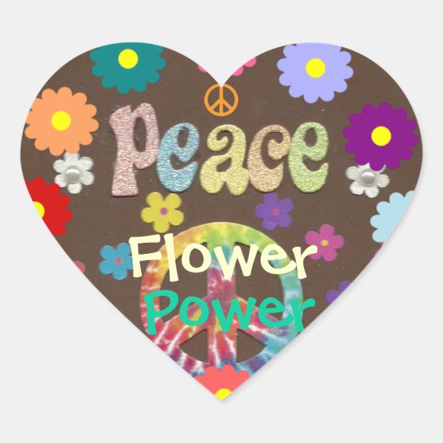 Années 1960 : autocollant Flower Power and Peace (Devant)