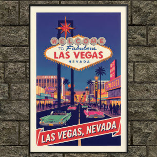 Années 1960 Vintage Las Vegas Travel Poster