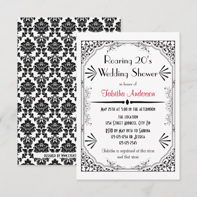 Années 20 - Invitation Wedding shower 3x5 (Devant / Derrière)