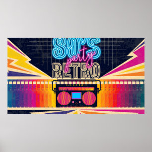 années 80, soirée musicale rétro. Affiche de style