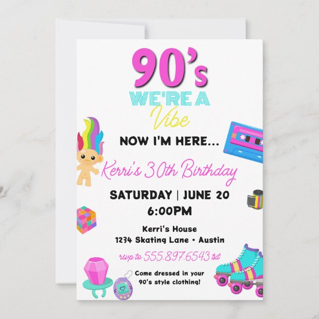 Années 90 Anniversaire Invitation Retro 30e Annive (Devant)