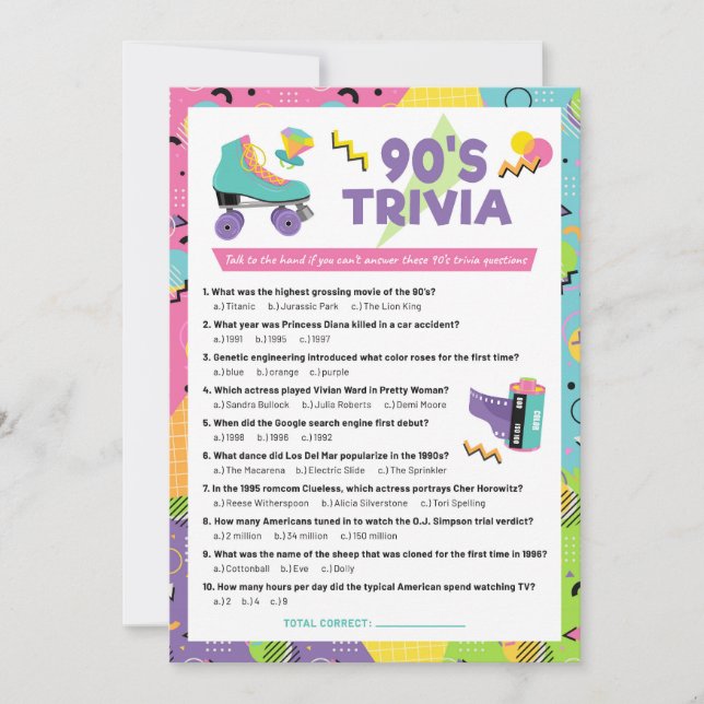 Années 90 Trivia Party Game Invitation (Devant)