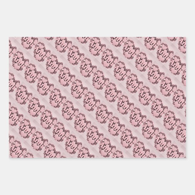 Annie 3D Pink Hearts Wrapping Paper Set (Front)