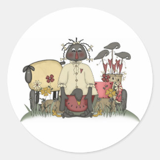 Annie Doll Sheep & Crows Classic Round Sticker