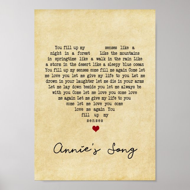 Annie's Song Vintage Heart Song Lyric Print (Front)