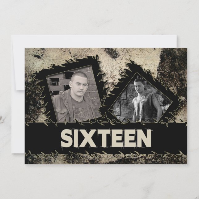 ANNIVERSAIRE 16e INVITATION - GRUNGE - DEUX PHOTOS (Devant)