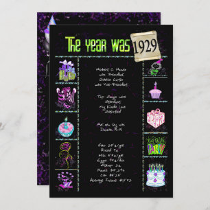 Anniversaire Année 1929 Invitation