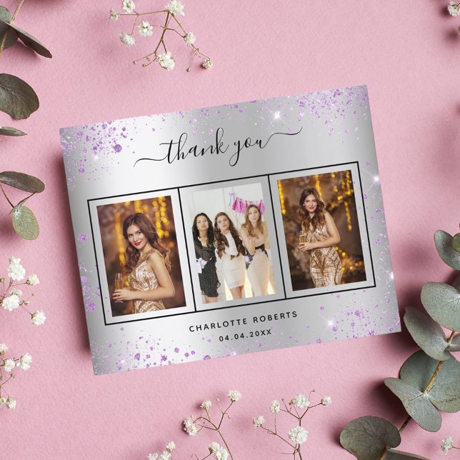 Anniversaire argent violet photo carte de remercie (Créateur téléchargé)