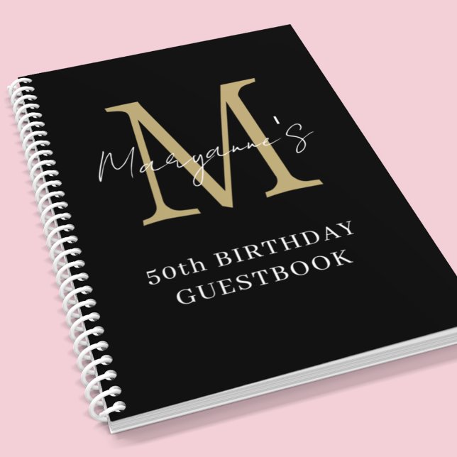 Anniversaire Black Gold Monogramme Nom Livre d'inv (Créateur téléchargé)