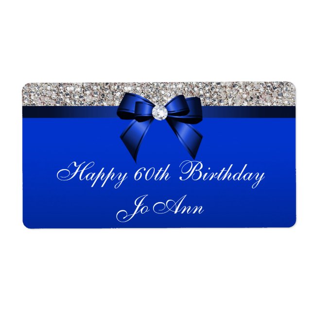 Anniversaire Blue Bow Silver Sequins Étiquettes d' (Devant)