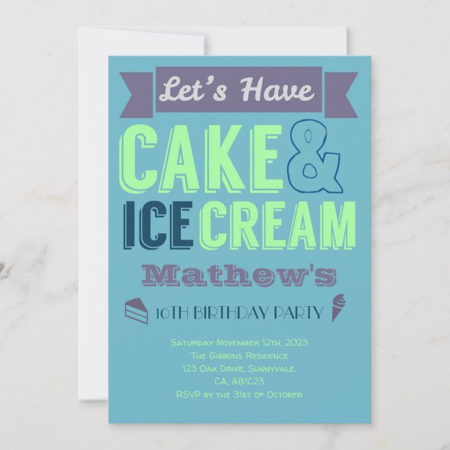 Anniversaire Boy Cake Glace Party Invitation (Devant)