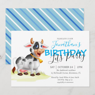 Anniversaire Boy Cow fun farm party invitation