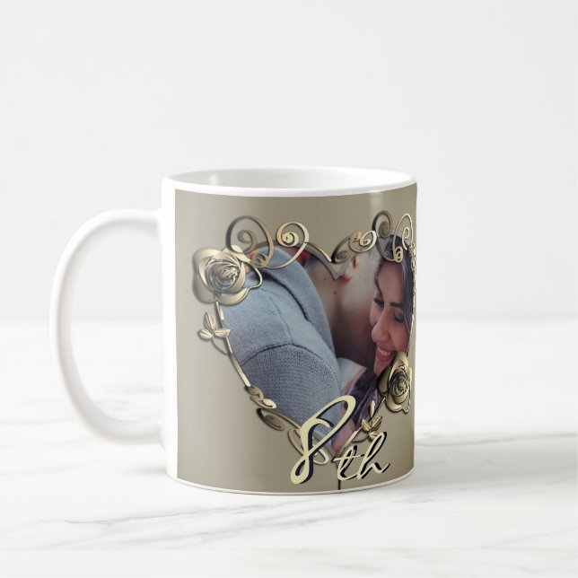 Anniversaire Bronzy Rose Coeur Cadre café Mug (Gauche)