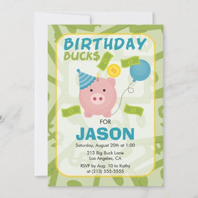 Anniversaire Bucks Piggy Bank Boy Party Invitation (Devant)