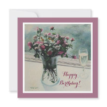 Anniversaire Carte de fleurs roses vintages par Po