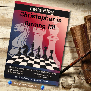Anniversaire Chess Party Invitation Amusement Jeu 
