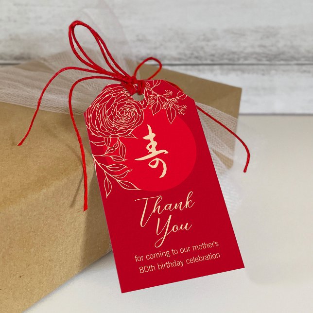 Anniversaire chinois "Longévité" étiquette cadeau  (Créateur téléchargé)