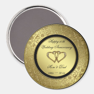 Anniversaire classique Mariage d'or Magnet rond