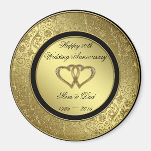 Anniversaire classique Mariage d'or Magnet rond