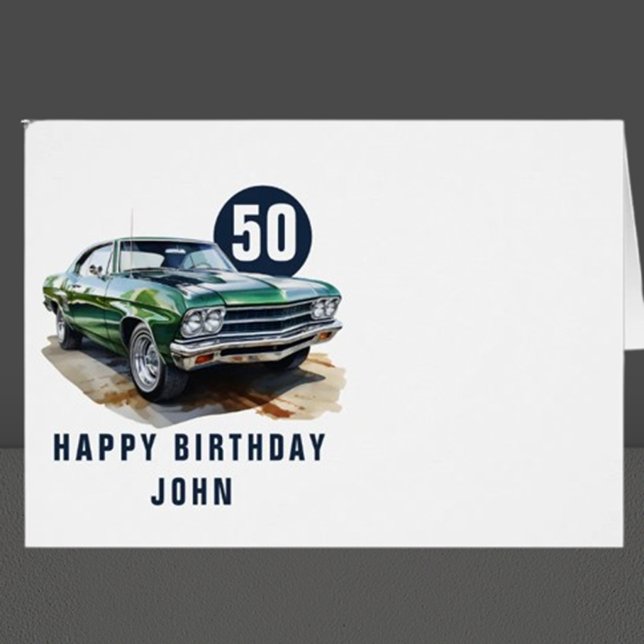 Anniversaire classique voiture musculaire américai (This vibrant birthday green muscle car illustration invites your creativity to shine)