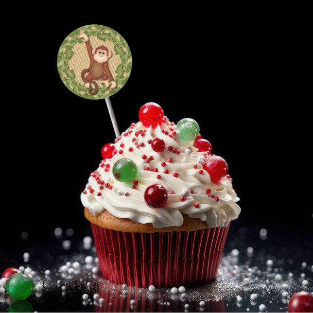 Anniversaire Cupcake Toppers Stickers Monkey Jungl (Créateur téléchargé)