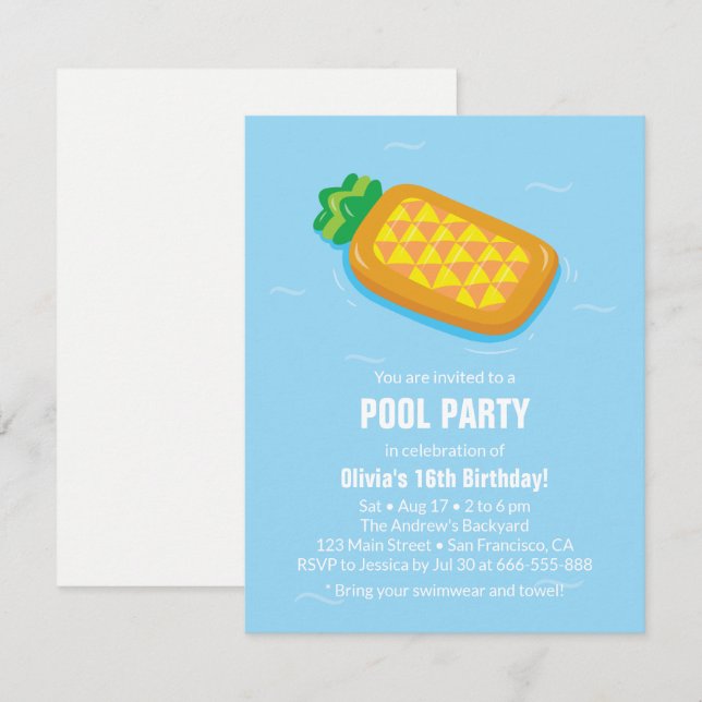 Anniversaire d'ananas Float été Invitations de fêt (Devant / Derrière)