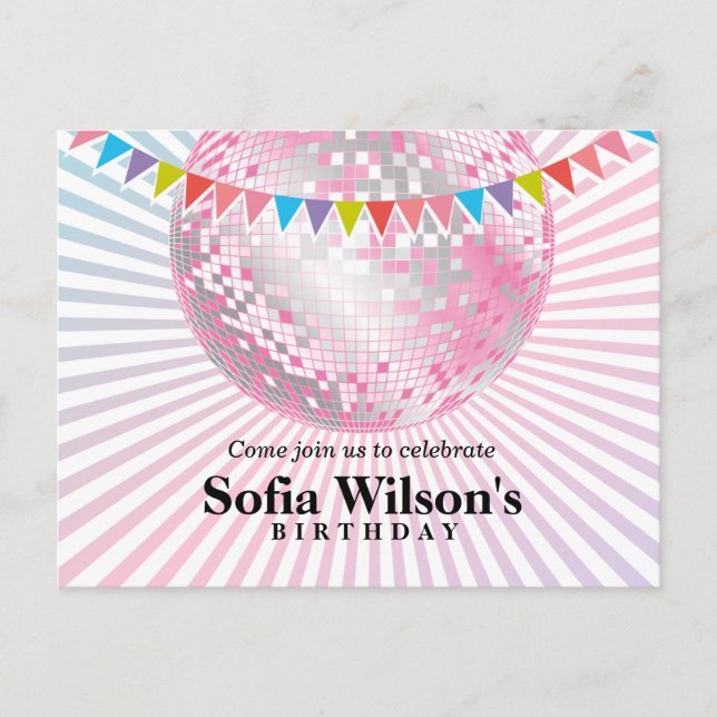 anniversaire de boule disco invitation par carte p (Devant)