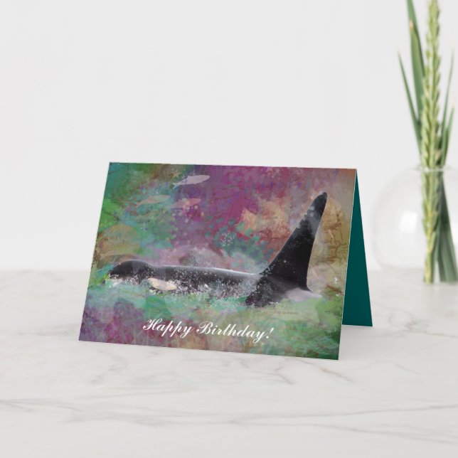 Anniversaire de carte de voeux de baleine d'orque, (Devant)