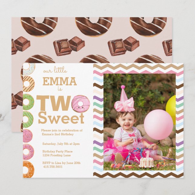 Anniversaire de Donut | Deux doux invitations (Devant / Derrière)