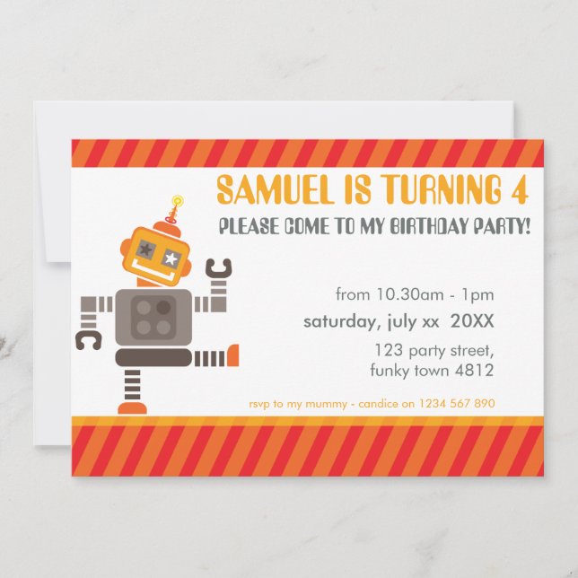 ANNIVERSAIRE DE ENFANT PARTY INVITATION joli robot (Devant)