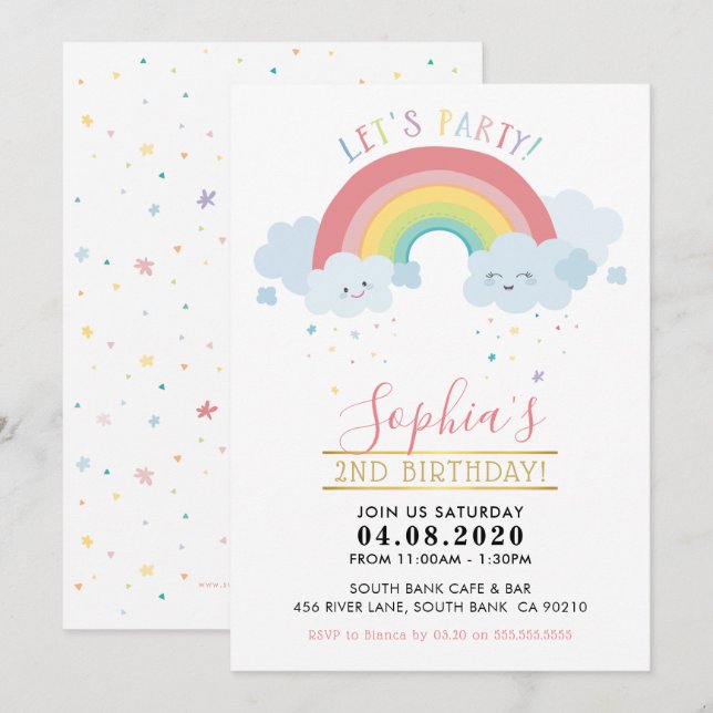 ANNIVERSAIRE DE ENFANT PARTY INVITATION pastel nua (Devant / Derrière)