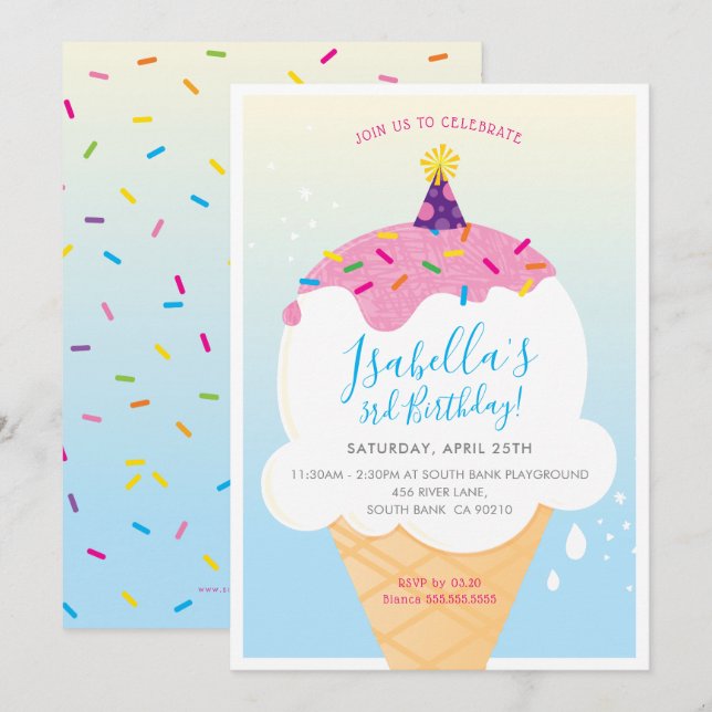 ANNIVERSAIRE DE ENFANT PARTY INVITATION rétro cône (Devant / Derrière)