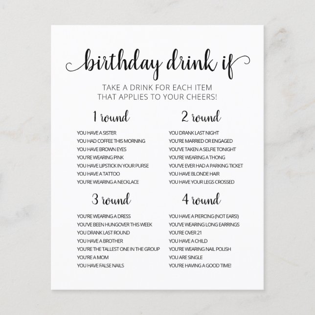 Anniversaire de fête Boire Si Jeu éditable carte (Devant)