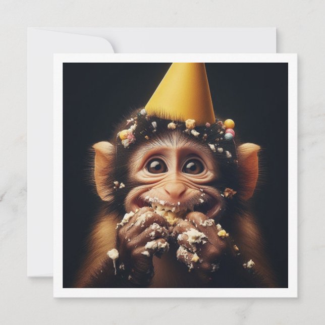 Anniversaire de gâteau de singe cassé, invitation  (Devant)