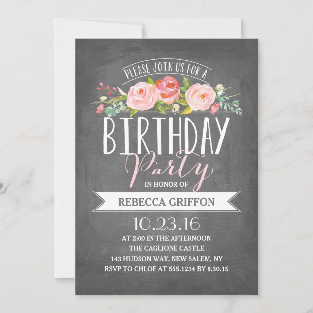 Anniversaire de la bannière rose | Invitations d'a (Devant)
