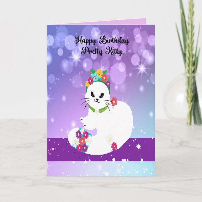 Anniversaire de la carte Kitty Blanc (Devant)