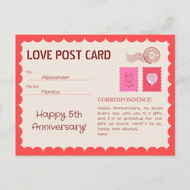 Anniversaire de la carte postale d'amour (Devant)