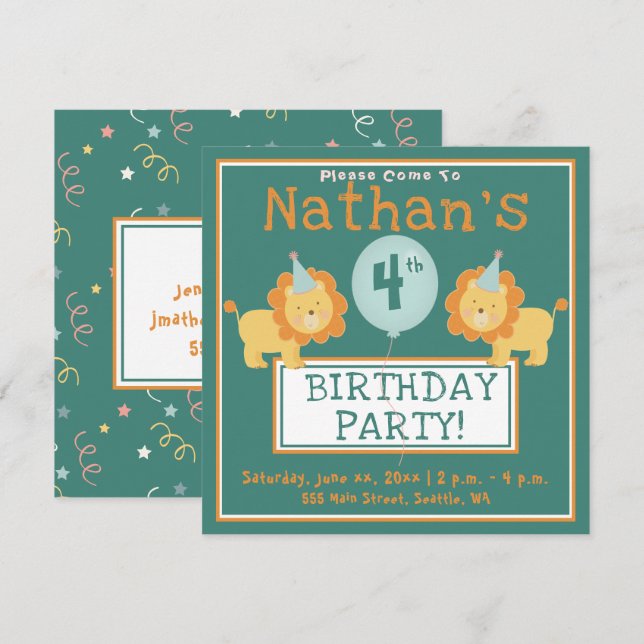 Anniversaire de l'enfant - 4 ans - Invitation de f (Devant / Derrière)