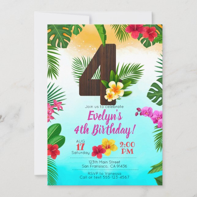 Anniversaire de Luau, Invitation Luau, 4e annivers (Devant)
