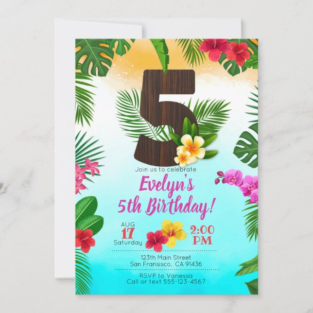 Anniversaire de Luau, Invitation Luau, 5e annivers (Devant)