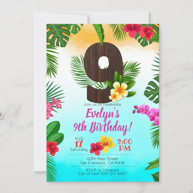 Anniversaire de Luau, Invitation Luau, 9e annivers (Devant)