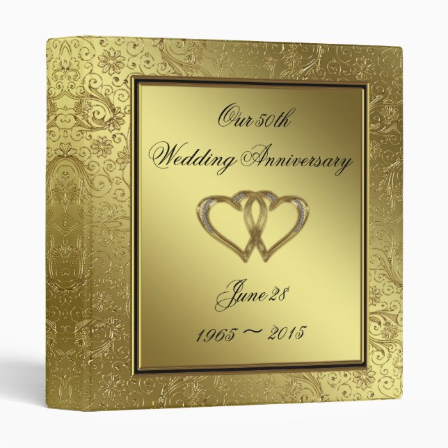 Anniversaire de mariage d'or classique 1" classeur (Devant/Côté)