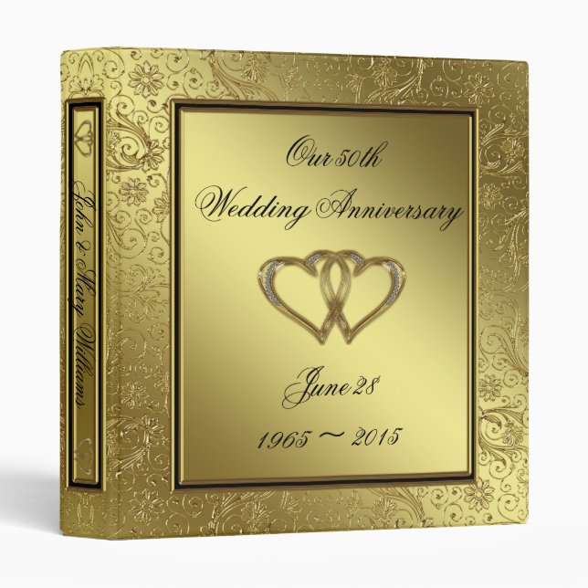 Anniversaire de mariage d'or classique 1" classeur (Devant/Côté)