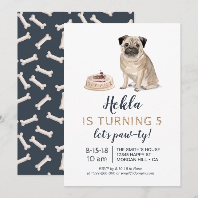 Anniversaire du chien chiot, pie-ty ! Invitation (Devant / Derrière)