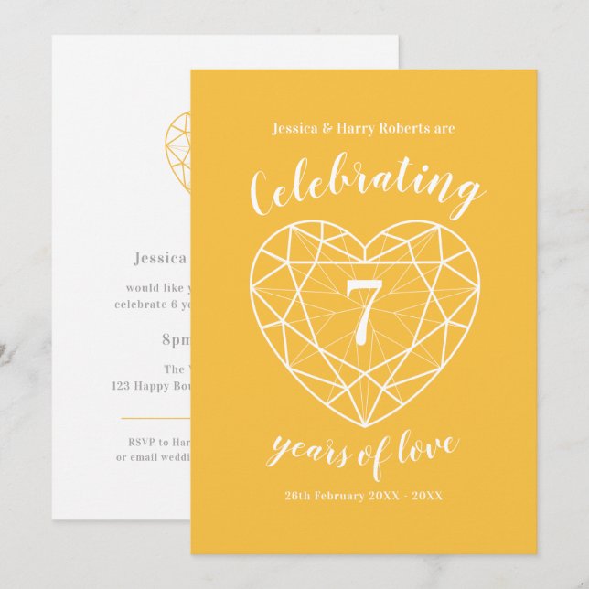 Anniversaire du saphir jaune 7 ans invitations de  (Devant / Derrière)