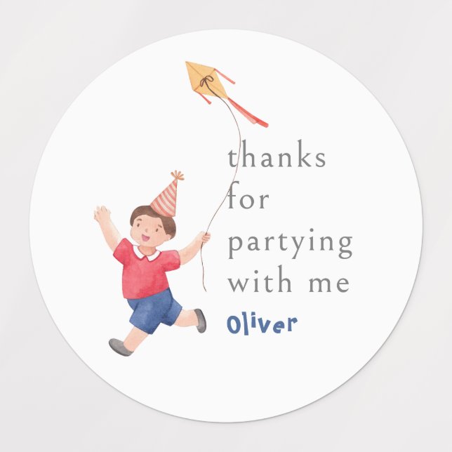 Anniversaire Enfants Party Boy Kite Merci Stickers (Design 1)